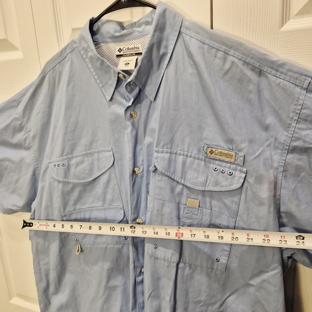 Columbia PFG Shirt Mens 2XL Blue Bonehead Fishing Short Sleeve Vent Pockets Defs - Picture 3 of 12